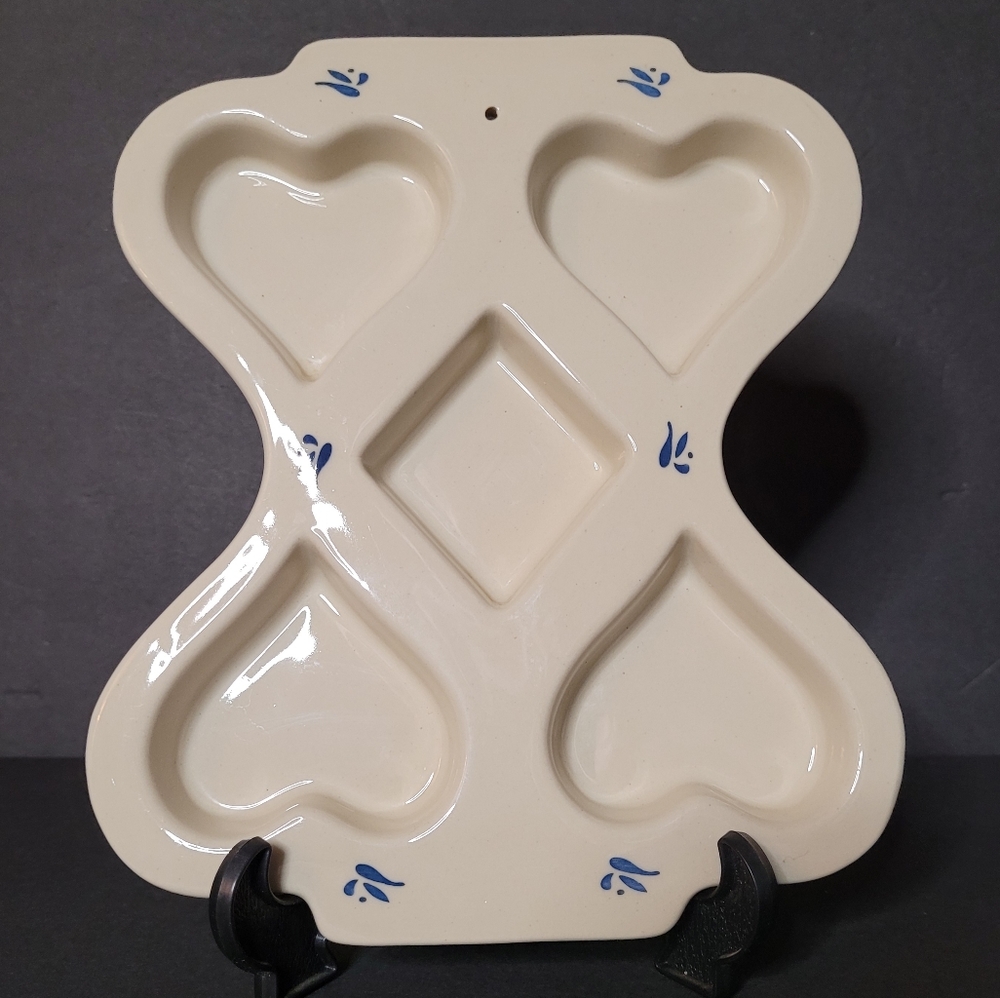 Friendship Pottery Roseville Ohio Stamped Heart Shapes Stoneware Baking Dish